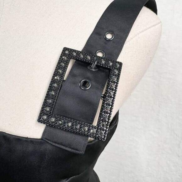 Cynthia Rowley Gigi Satin Dress Black Mini Rhinestone Cocktail Party LBD Size 0 - Picture 6 of 16